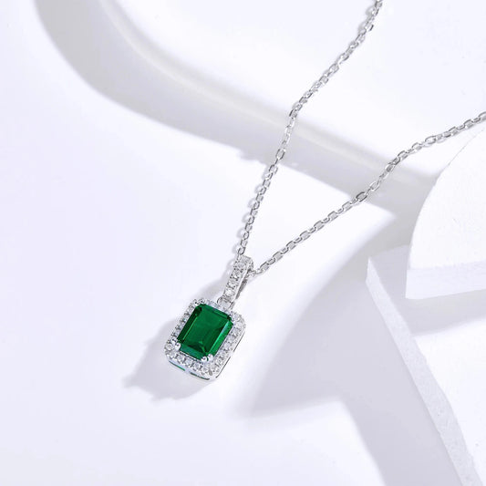 18inches (45cm) / CLP-80-5*7mm Zambia color Halo emerald necklace jewelry waterproof necklace 925 sterling silver fine jewelry pendants & charms