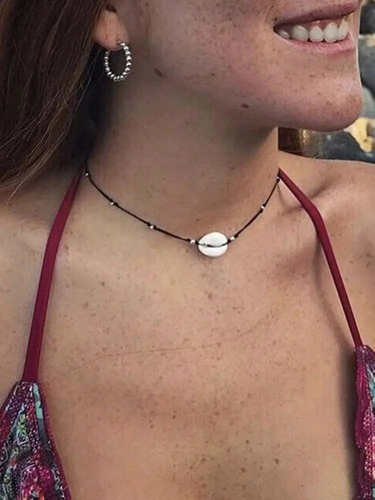 18inches / Black Natural Shell Necklace Conch Choker Handmade Adjustable Bohemian Beaded Pearl Necklaces Hawaiian Beach Jewelry For Women Girls