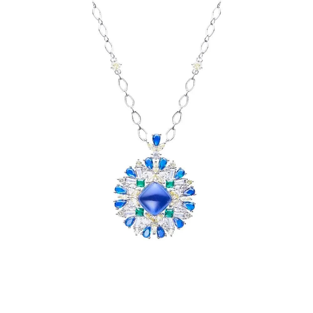 18inches / Blue Beautiful Chinese Style Necklace With Zircon Mom Necklace Sterling Silver Customized Necklace Cham for Women Men Jewelry