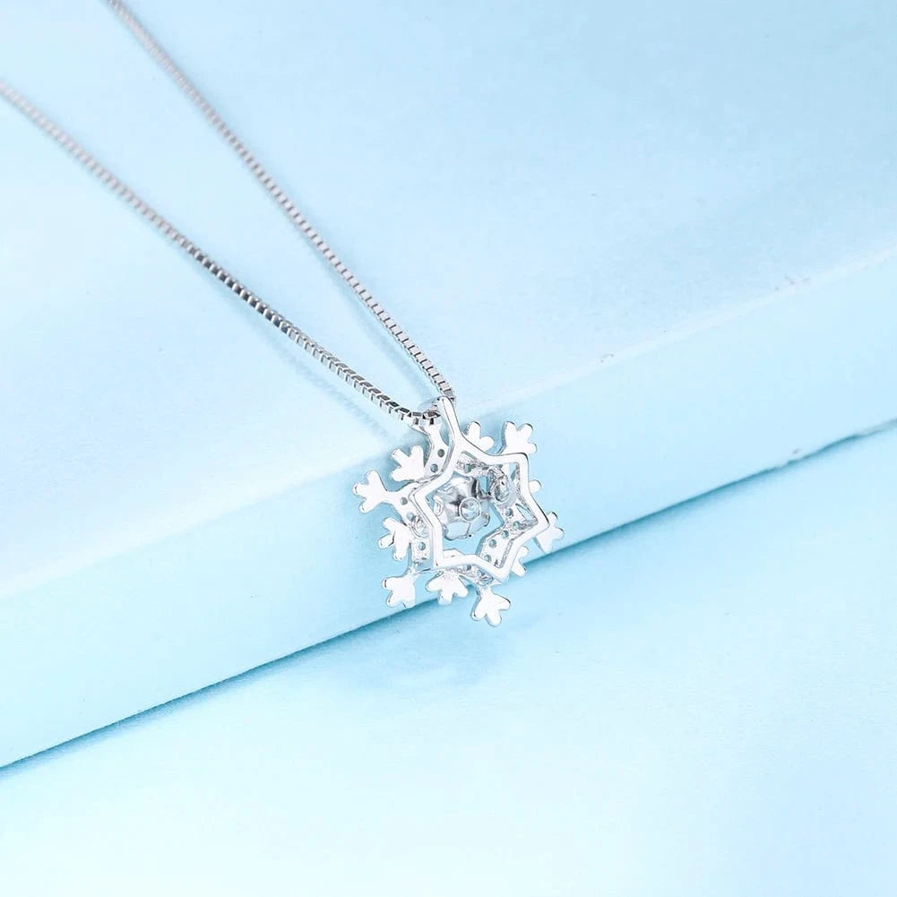 18inches / HON08 RINNTIN HON08 Christmas Series Fashion Snowflake Shaped Necklace Pure 925 Sterling Silver Rhodium Plated Necklace Jewelry