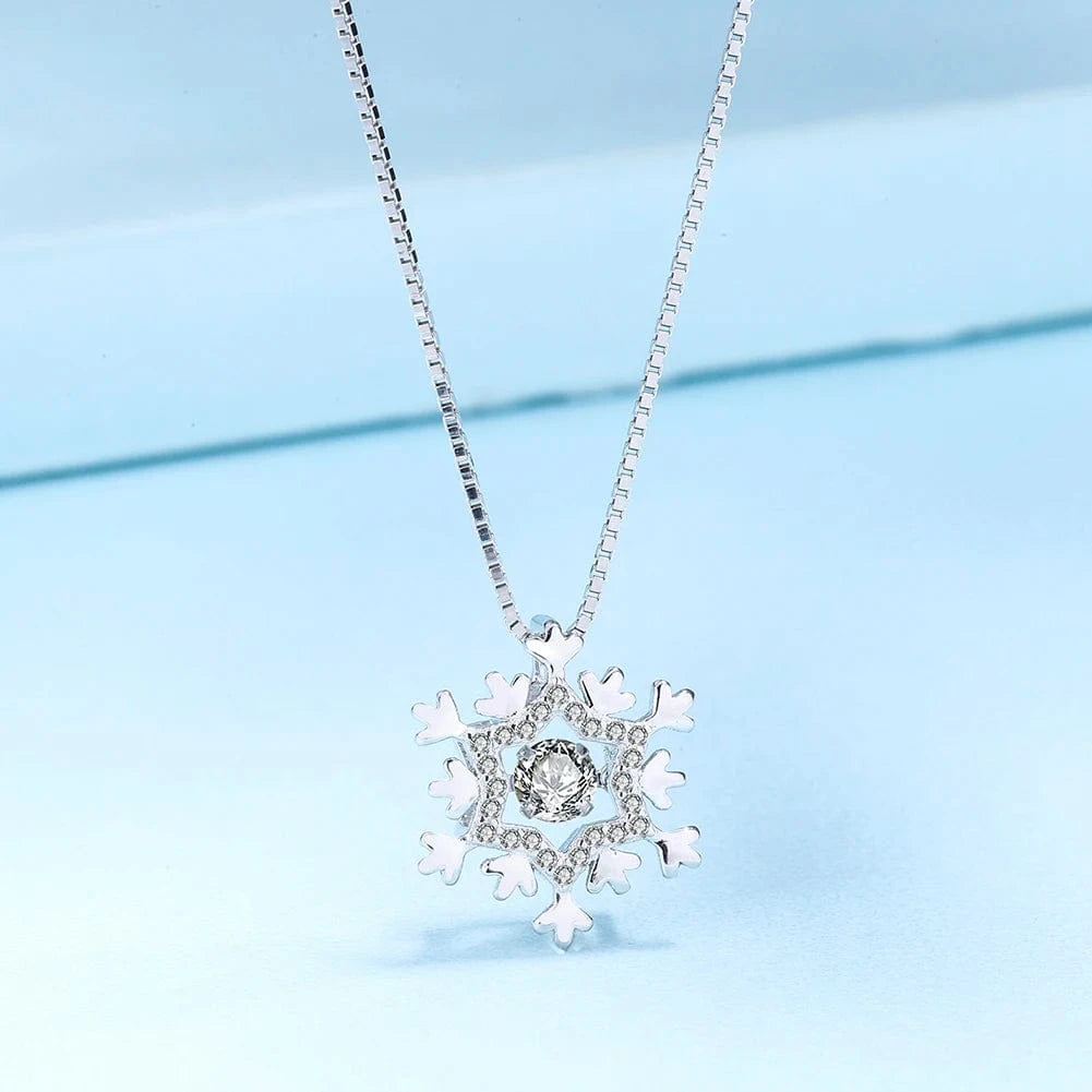18inches / HON08 RINNTIN HON08 Christmas Series Fashion Snowflake Shaped Necklace Pure 925 Sterling Silver Rhodium Plated Necklace Jewelry