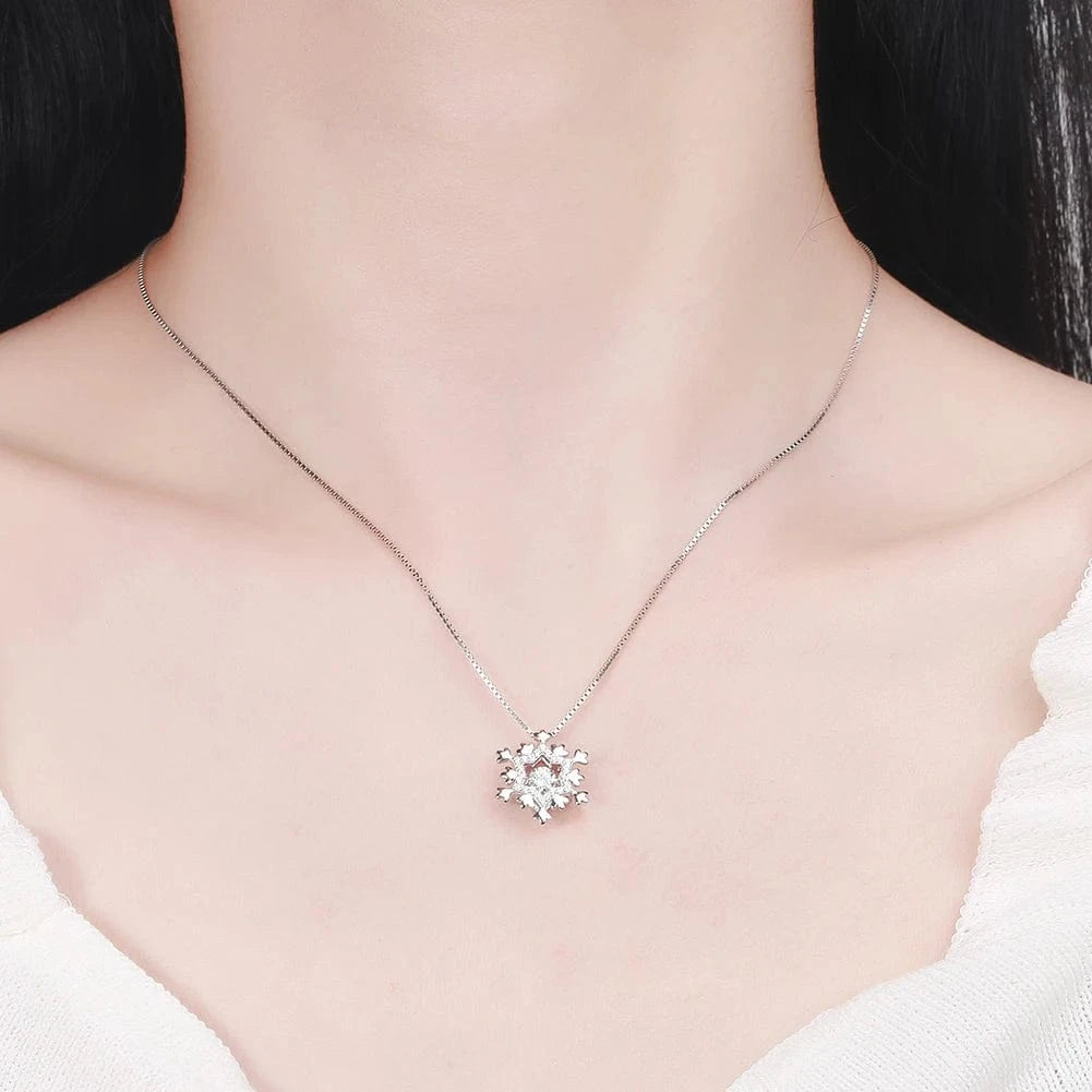 18inches / HON08 RINNTIN HON08 Christmas Series Fashion Snowflake Shaped Necklace Pure 925 Sterling Silver Rhodium Plated Necklace Jewelry