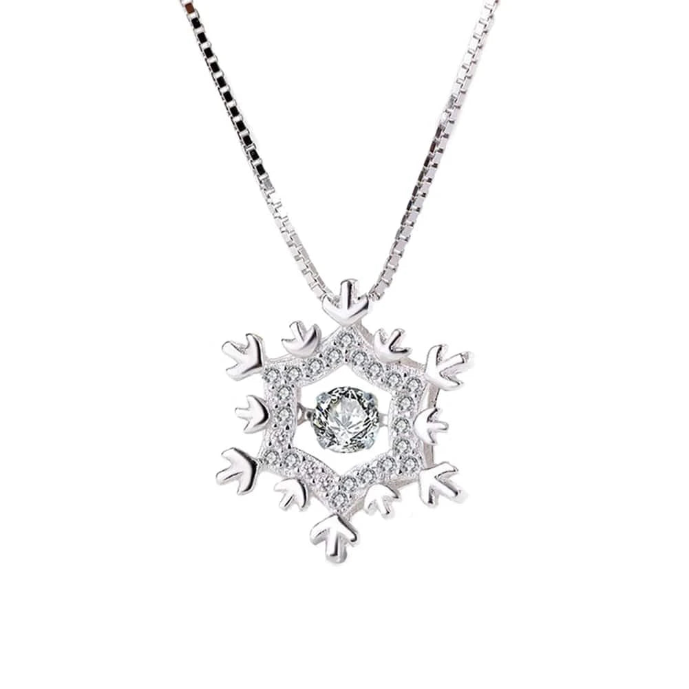 18inches / HON08 RINNTIN HON08 Christmas Series Fashion Snowflake Shaped Necklace Pure 925 Sterling Silver Rhodium Plated Necklace Jewelry