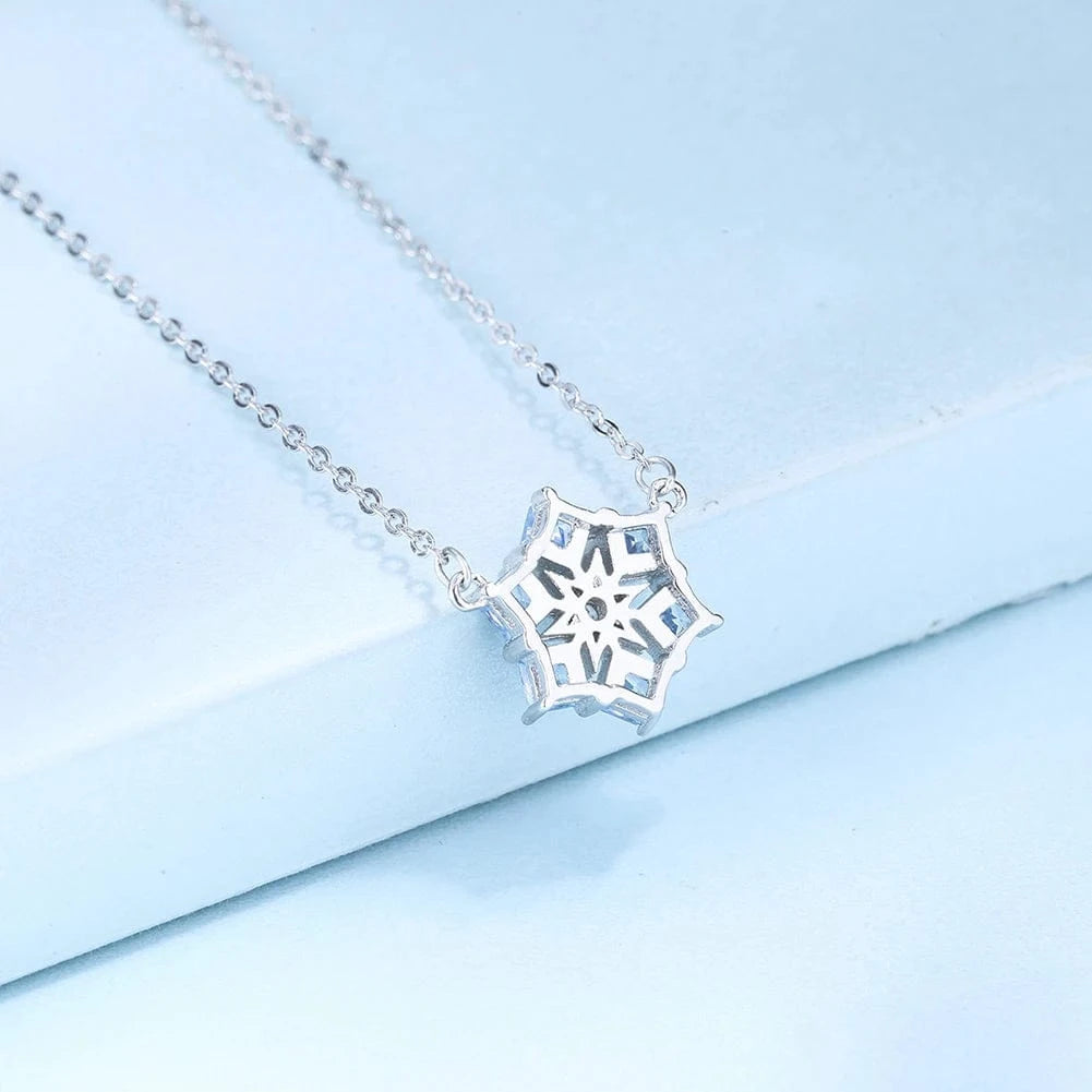 18inches / HON09 RINNTIN HON09 Latest Design Blue Cubic Zircon sapphire Snowflake Pendant Necklace 925 Sterling Silver Jewelry For Christmas