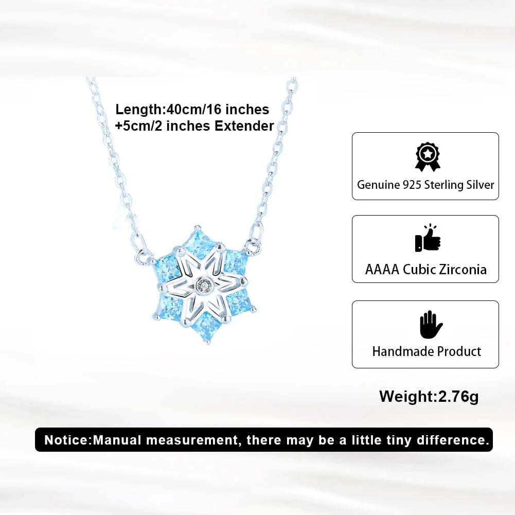 18inches / HON09 RINNTIN HON09 Latest Design Blue Cubic Zircon sapphire Snowflake Pendant Necklace 925 Sterling Silver Jewelry For Christmas