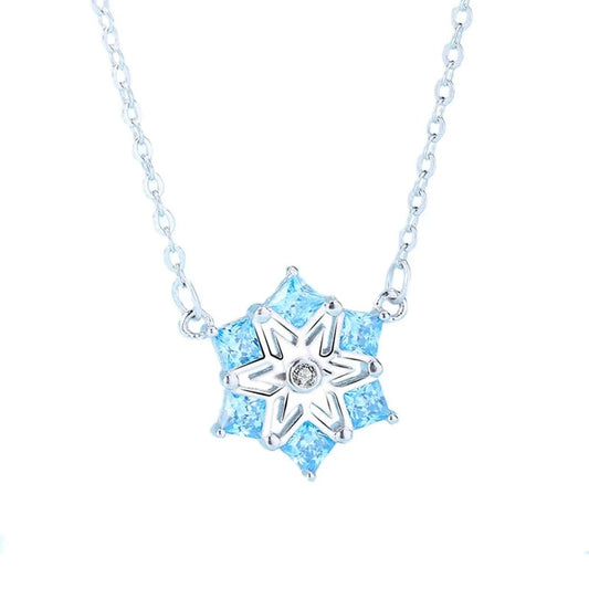 18inches / HON09 RINNTIN HON09 Latest Design Blue Cubic Zircon sapphire Snowflake Pendant Necklace 925 Sterling Silver Jewelry For Christmas