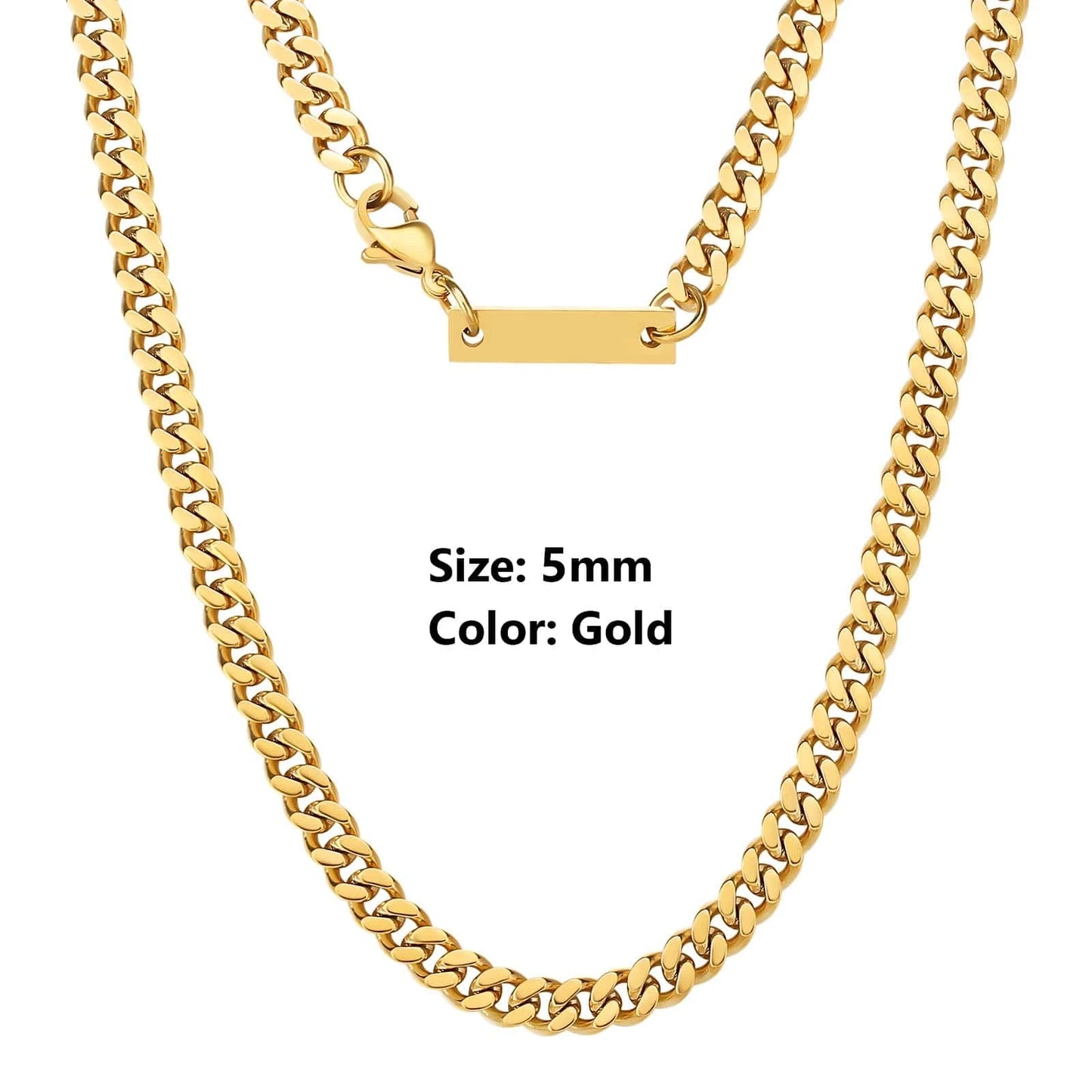 18inches / KRKC-0092-CH-GD-5mm KRKC Wholesale 6mm 26 inch 18K Gold Men Jewelry Stainless Steel Cuban Link Chain Necklace Stainless Steel Gold Chain