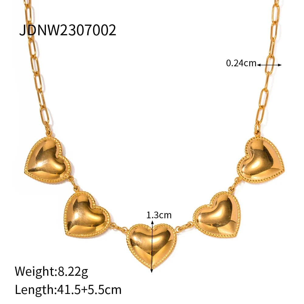 18inches / N2182 N2182 Jewelry 18K Gold Plated Dainty Smooth Link Chain Stainless Steel 5 Charm Heart Pendant Necklace