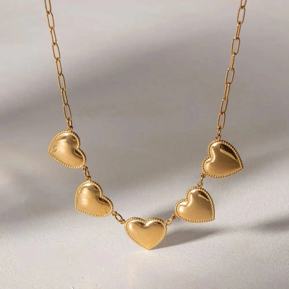 18inches / N2182 N2182 Jewelry 18K Gold Plated Dainty Smooth Link Chain Stainless Steel 5 Charm Heart Pendant Necklace