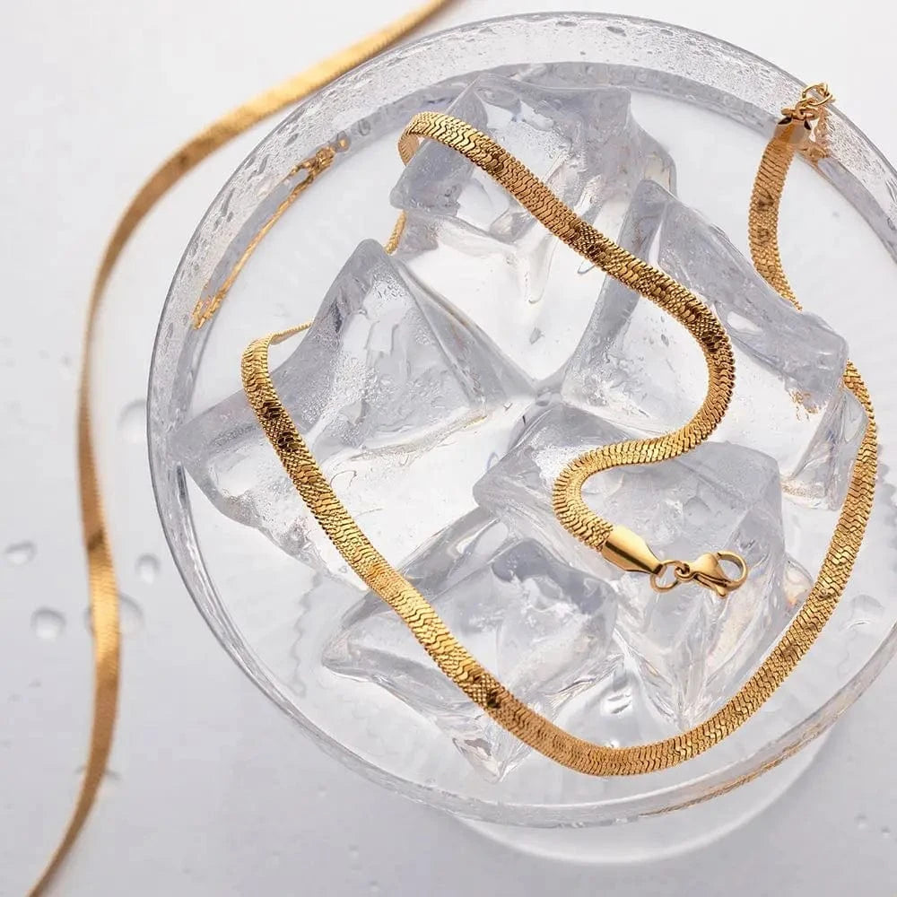 18inches / N2190 N2190 Jewelry 3mm Chains Stainless Steel Choker Stacking Jewelry Embossing Heart Flat Snake Chain Necklace