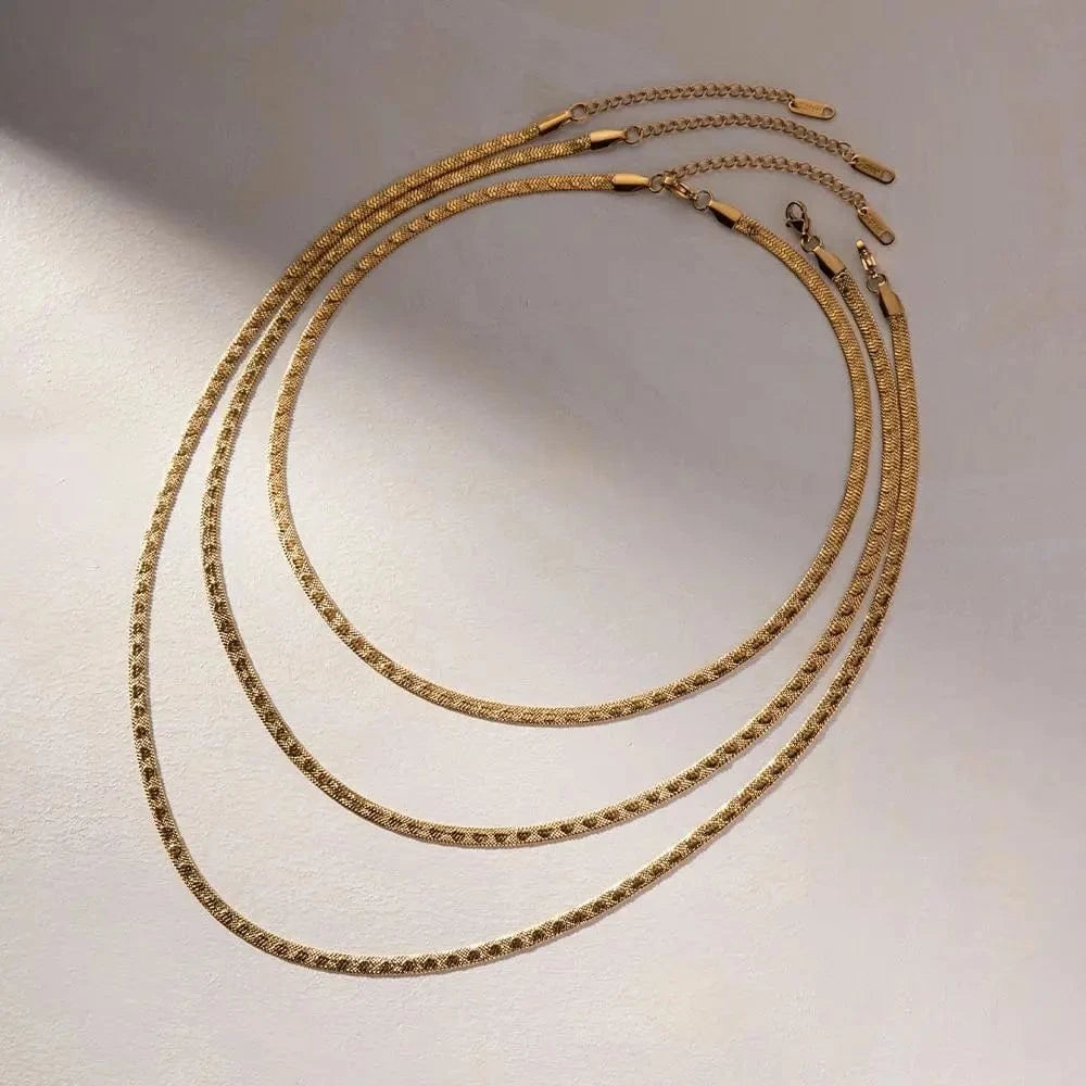 18inches / N2190 N2190 Jewelry 3mm Chains Stainless Steel Choker Stacking Jewelry Embossing Heart Flat Snake Chain Necklace