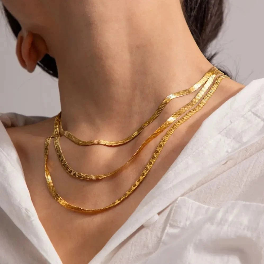 18inches / N2190 N2190 Jewelry 3mm Chains Stainless Steel Choker Stacking Jewelry Embossing Heart Flat Snake Chain Necklace