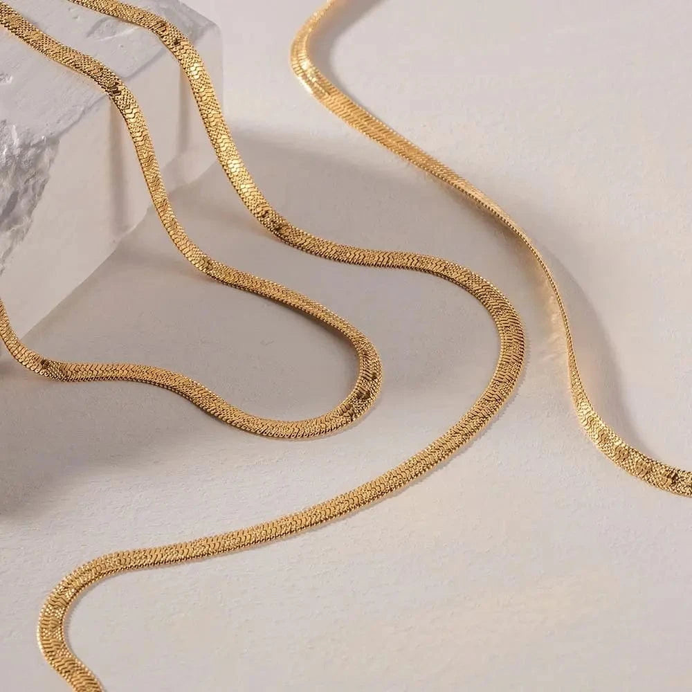 18inches / N2190 N2190 Jewelry 3mm Chains Stainless Steel Choker Stacking Jewelry Embossing Heart Flat Snake Chain Necklace