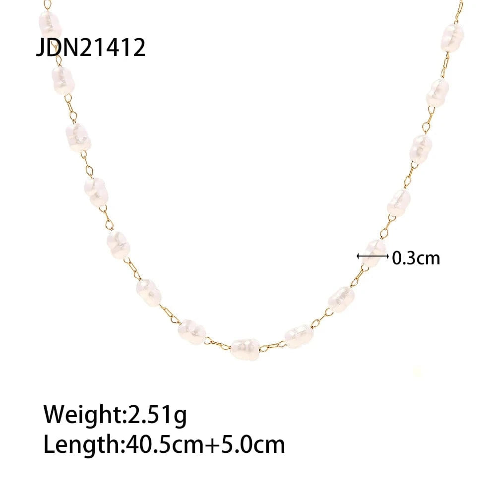 18inches / N2331 N2331 New Trendy 18K Gold Plated Stainless Steel Jewelry  Waterproof Retro Pearl Choker Necklace for Women