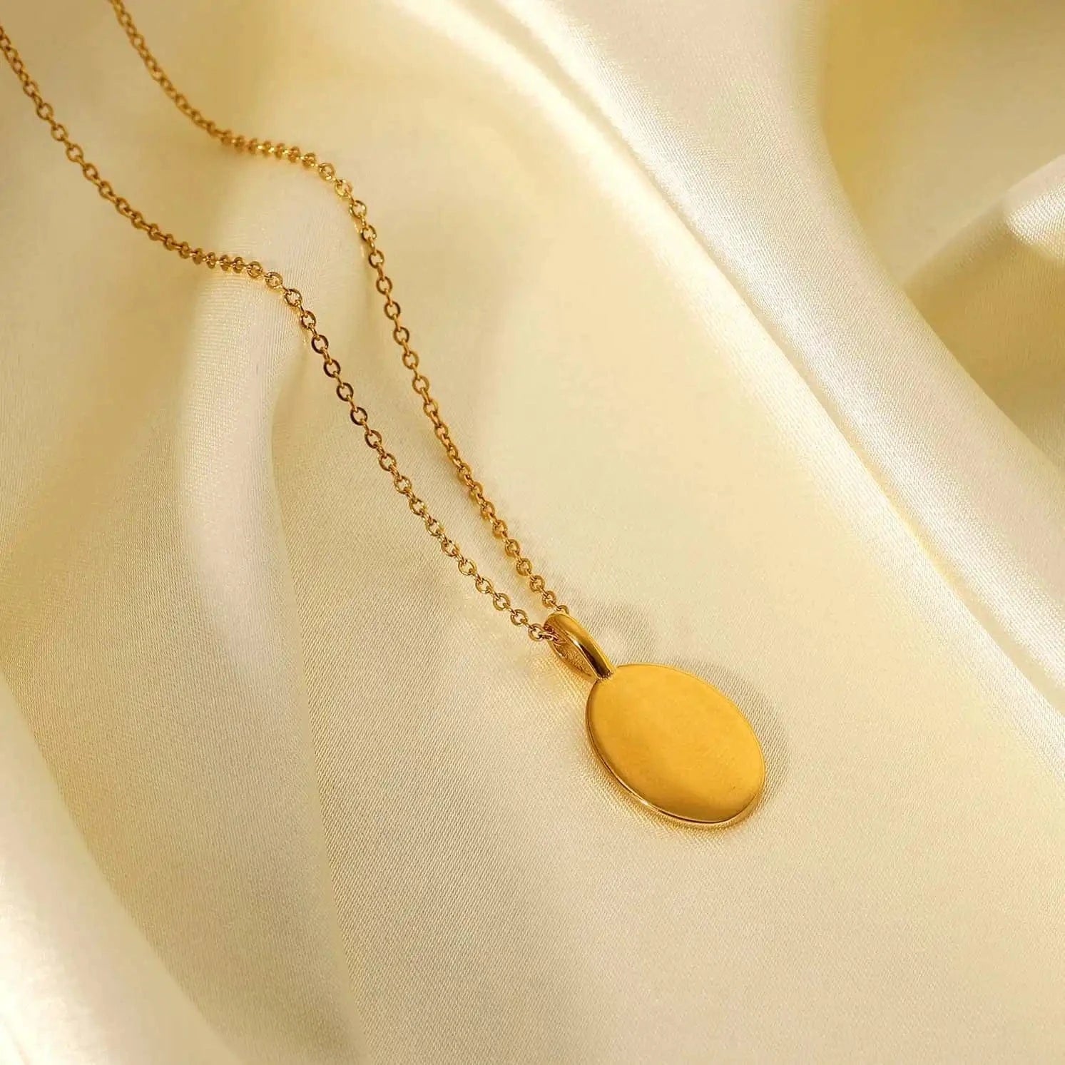 18inches / N2388 N2388 Dainty 18k Gold Plated  Cubic Zirconia Oval Pendant Necklace Eight-Pointed Start Stainless Steel necklace