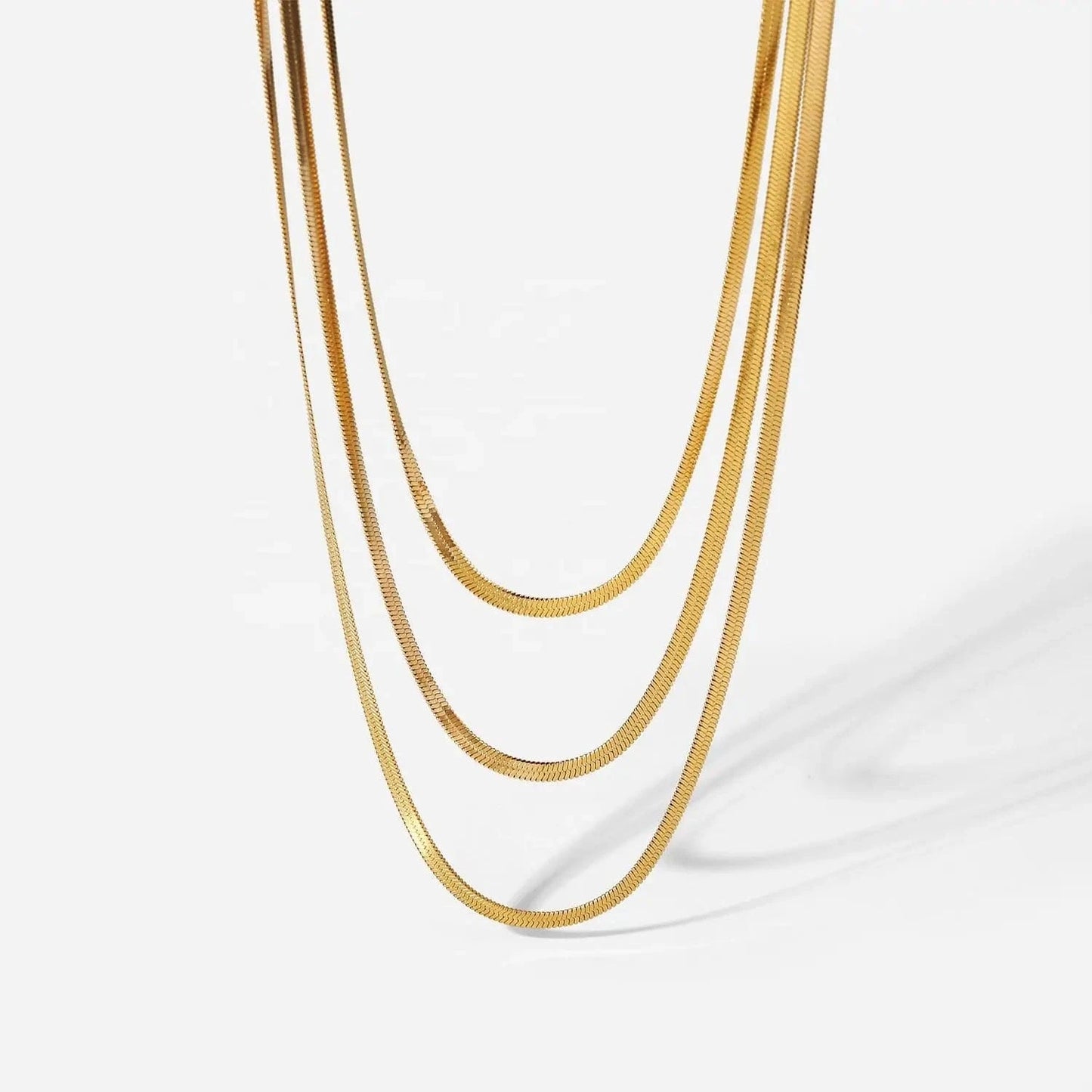 18inches / N2389 N2389 18K Gold Plated 3mm Snake Chain Layer Necklace Stainless Steel Triple Layer Snake Chain Necklace