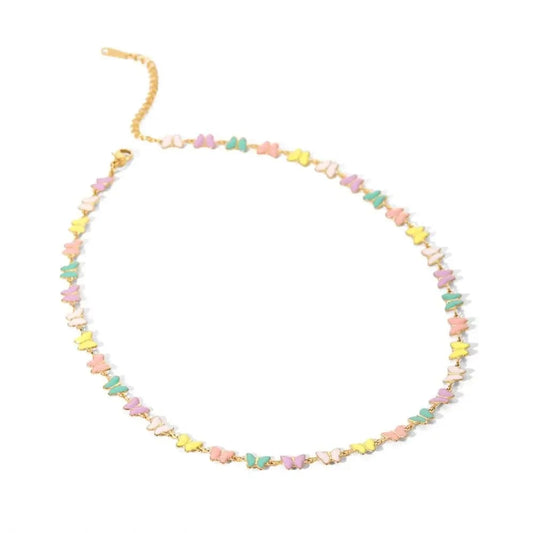 18inches / N2436 N2436 18k Gold Stainless Steel Dripping oil Jewelry Colorful Enamel Butterfly Choker Necklace for Women