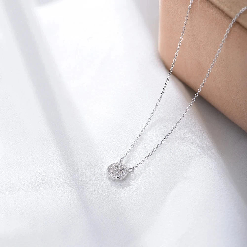 18inches / silver Wholesale Trendy fine jewelry 14k gold plated chain necklace round charm ypoallergenic zircon S925 silver pendant necklace