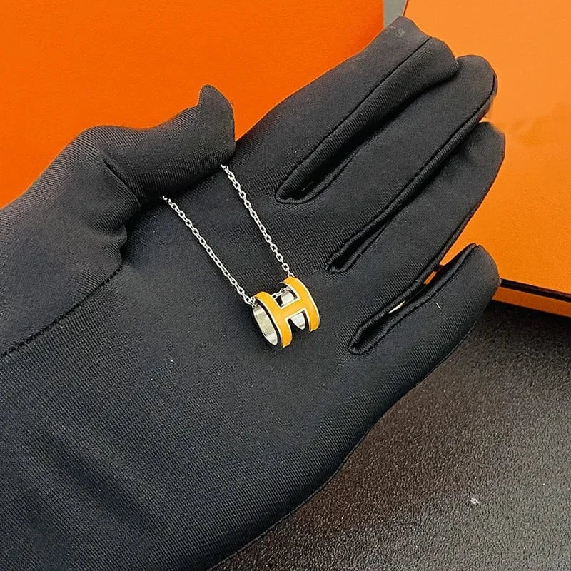 18inches / Silver+Yellow Wholesale Newest 2022 Trendy Gold initial H Letter Titanium Steel Pendant Necklace Female Fashion Stainless Steel Jewelry