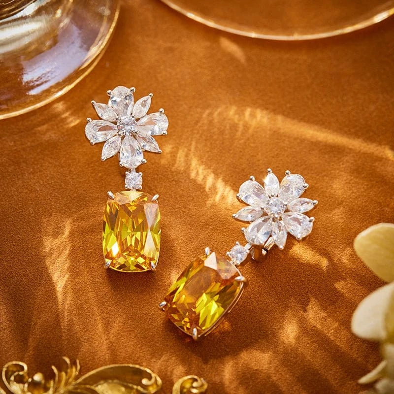 18k copper gold-plated zircon fashionable champagne gold exquisite necklace earrings set, dress accessories, gift jewelry