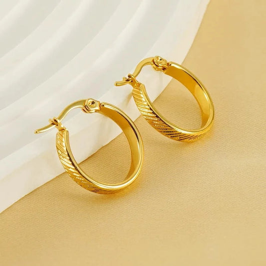 18k gold*19mm Wholesale Good Quality Fashion Jewellery Buckle Round Hoop Earrings Gold Plated 18k Jewelry Women