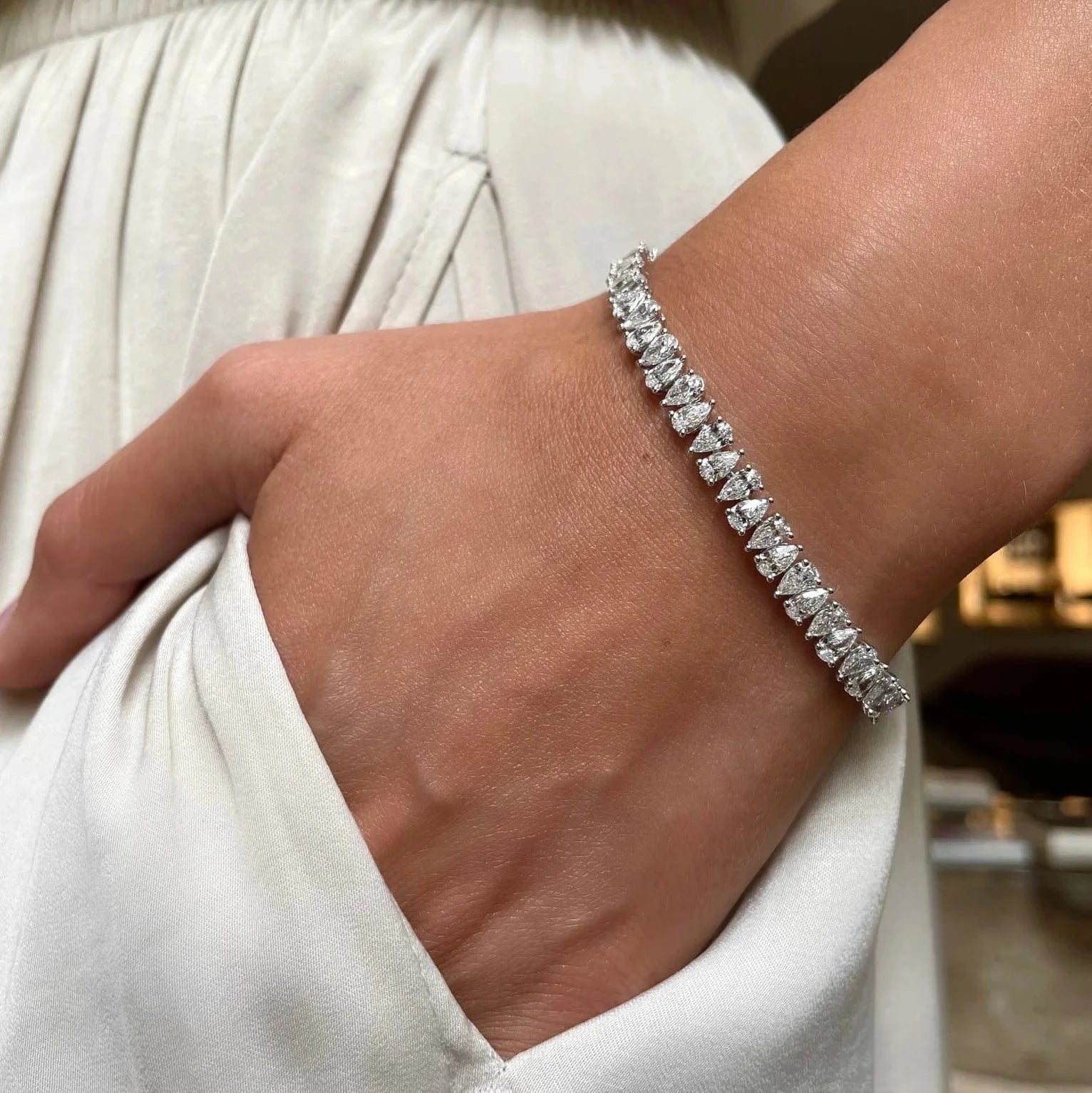 18K Gold Plated 3 Prong Setting Water Drop Tear Drop Zircon Tennis Chain Bracelet CZ Iced Out Diamond Crystal Women Jewelry