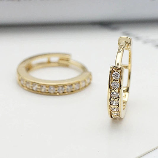 18K Yellow Gold with CZ Stone Hot Selling Vintage Minimalist Real Gold Jewelry Wholesale 18K Earrings with CZ Stones Huggies Disposable