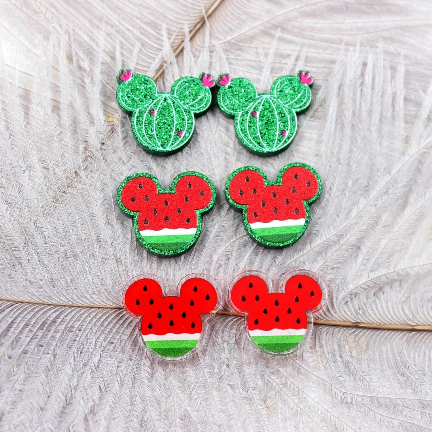 18mm / multi (Set of 10 )  PRS026PR1008 Factory Hot Sale Cute Mouse Watermelon Laser Cut Animal Acrylic Jewelry Accessories