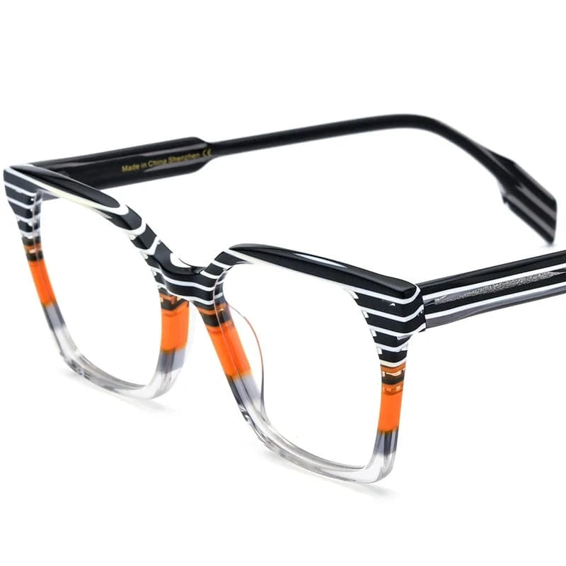 19252 Stripe Borregls Acetate Glasses Frame Men Retro Square Eyeglasses Women 2022 Optical Spectacles Myopia Eyewear 19252