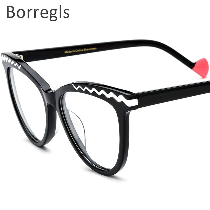 19362 Black Borregls Acetate Cat Eye Glasses Frame 2024 New Trendy Eyeglasses Women Optical Prescription Spectacles Eyewear 19362