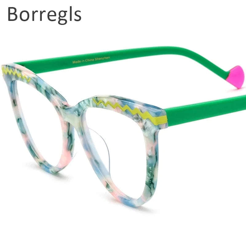 19362 Green Borregls Acetate Cat Eye Glasses Frame 2024 New Trendy Eyeglasses Women Optical Prescription Spectacles Eyewear 19362