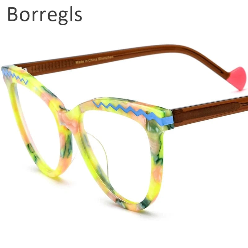 19362 Yellow Borregls Acetate Cat Eye Glasses Frame 2024 New Trendy Eyeglasses Women Optical Prescription Spectacles Eyewear 19362