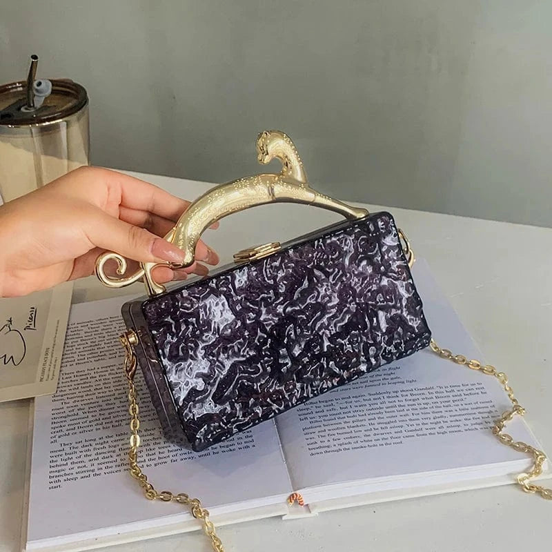19cm*5cm*10.5cm / Black Hot Sale Box Handbags Young Lady Designer Clear Box Hand Bags For Woman's Fashion Jelly Purses