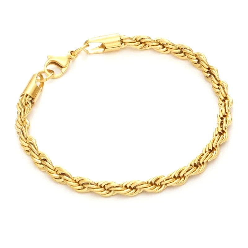 19cm/7.5inch / Gold Hip hop jewelry women mens thick stainless steel steal steel retorcida cable chain gold plated twisted rope chain bracelet