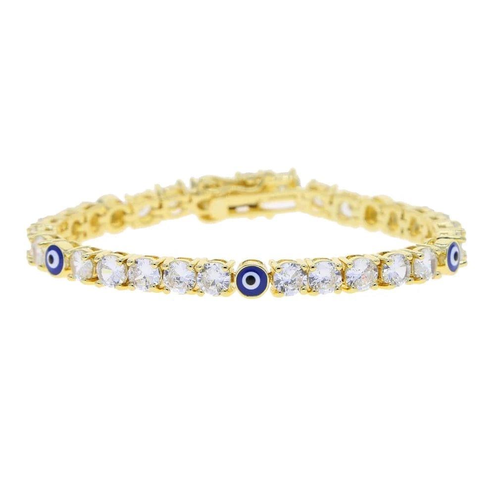 19CM / B329-Gold blue 2023 top quality jewelry bling iced out micro pave cz evil eye round diamond tennis chain women bracelet