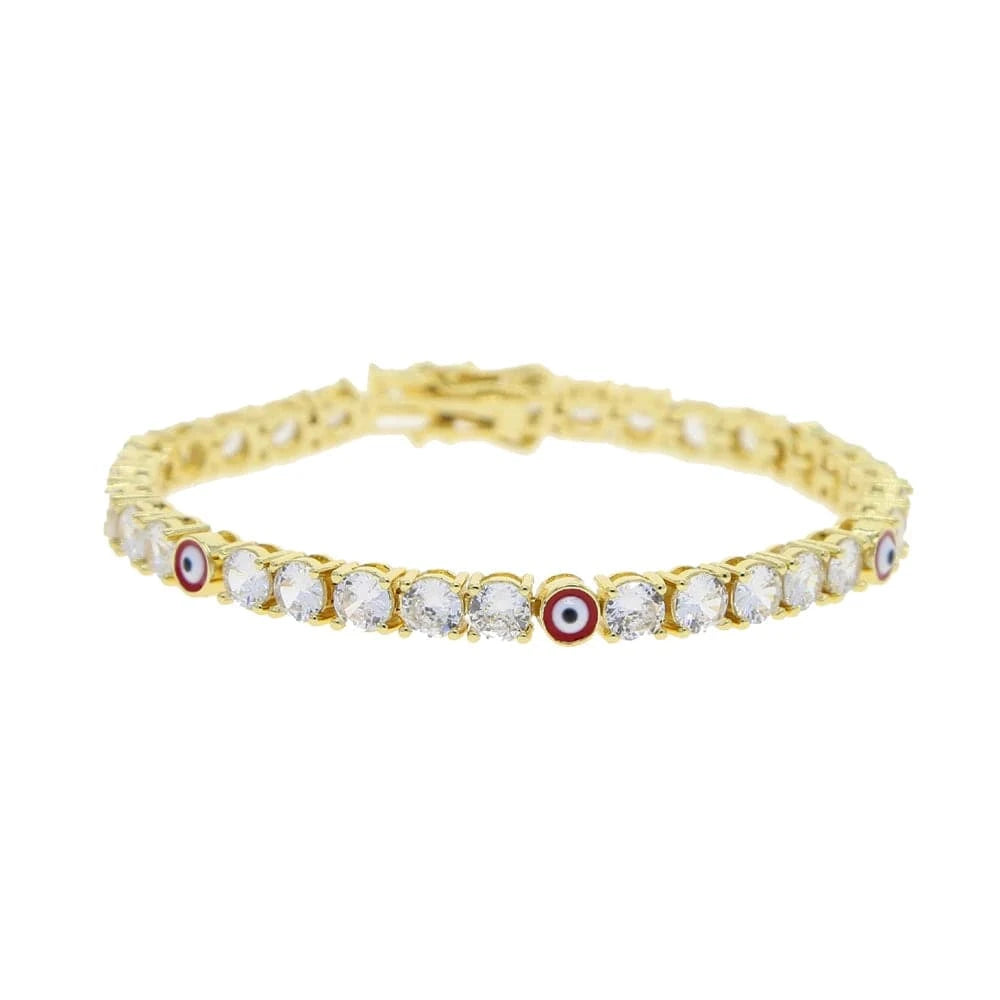 19CM / B329-gold red 2023 top quality jewelry bling iced out micro pave cz evil eye round diamond tennis chain women bracelet