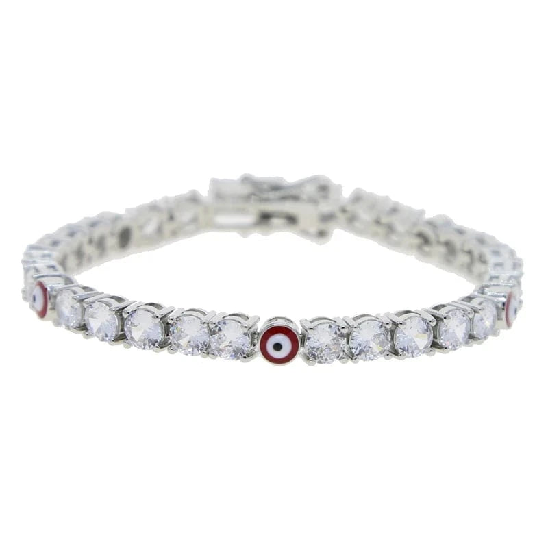 19CM / B329-silver red 2023 top quality jewelry bling iced out micro pave cz evil eye round diamond tennis chain women bracelet