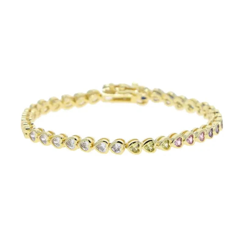 19CM / Y-G-heart-rainbow 2024 New Fashion Silver Gold Plated Luxury Jewelry Bling Iced Out 5A CZ  Geometric Various Shaped Bezel Tennis Bracelet