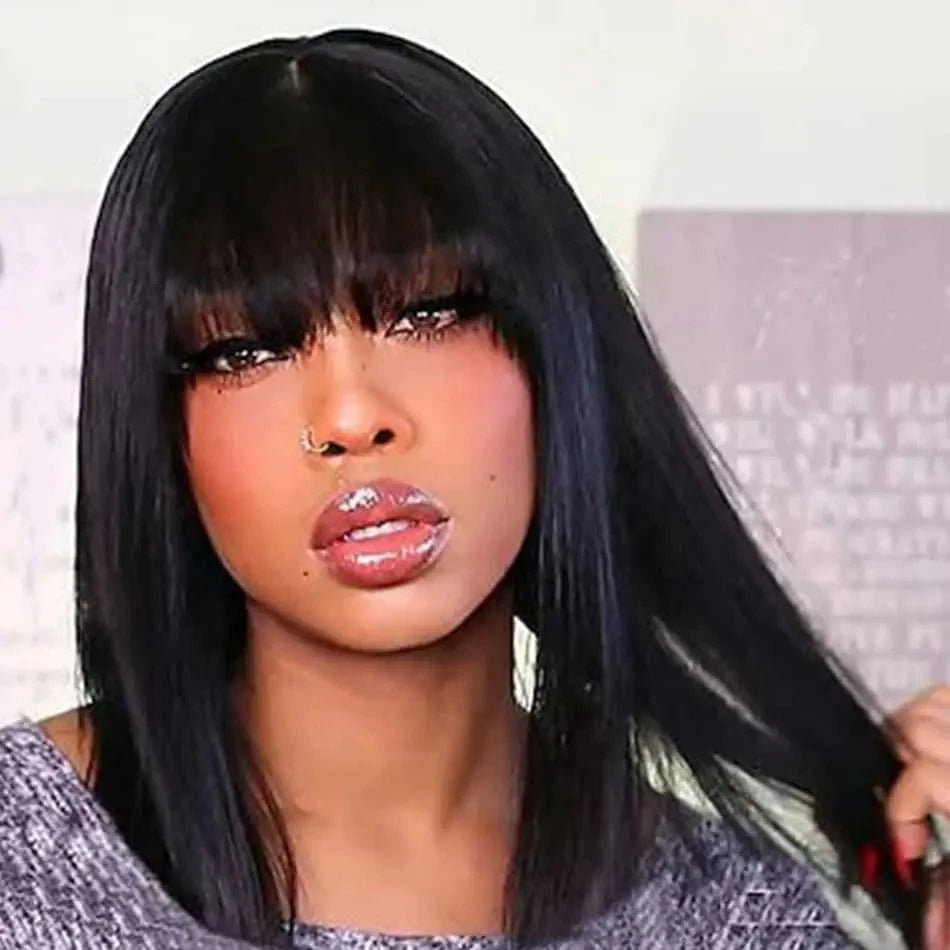 #1B / 10 Inches #99J Color Straight  Hair Machine Made Wig 100% Remy Human Hair Glueless Wig 180% Density Brazilian Hair