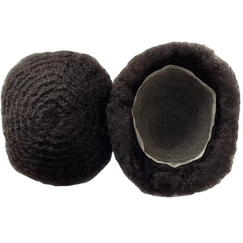 1B# / 6 Inches Men Toupee Afro for black men wholesale price ready to ship worldwide Black Wig thin skin men Kinky Afro Curly Wig