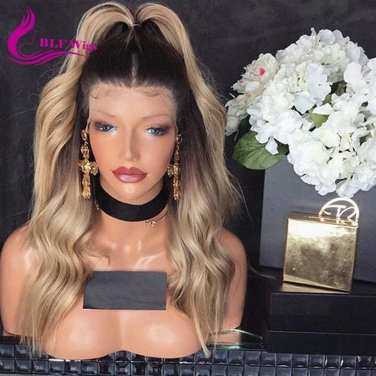 1b 613 Brazilian Human Hair Ombre Lace Front Wig with Ponytail