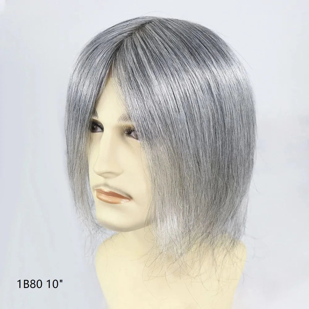 1B60 Grey 12 Inches Man Hair Unit Hollywood Base Cap Mens Wig 8x10 Hair Extensions Toupee For Men