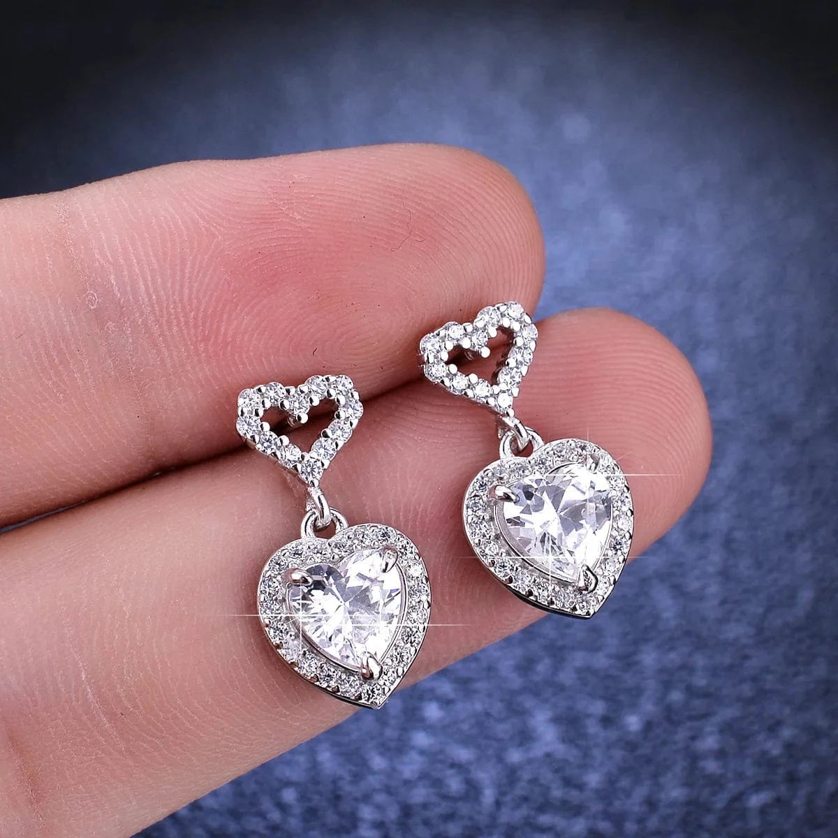 1ct / White Hoyon S925 Sterling Silver Moissanite Classic Double Love Stud Earrings Fine Fashion Jewelry for Women for Valentine's Party