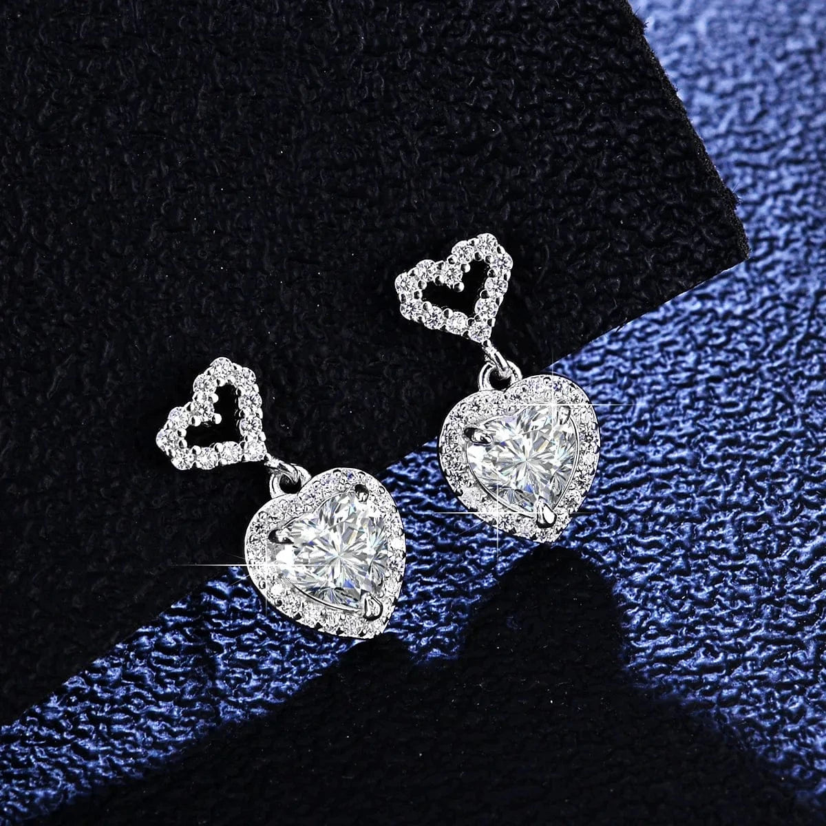 1ct / White Hoyon S925 Sterling Silver Moissanite Classic Double Love Stud Earrings Fine Fashion Jewelry for Women for Valentine's Party