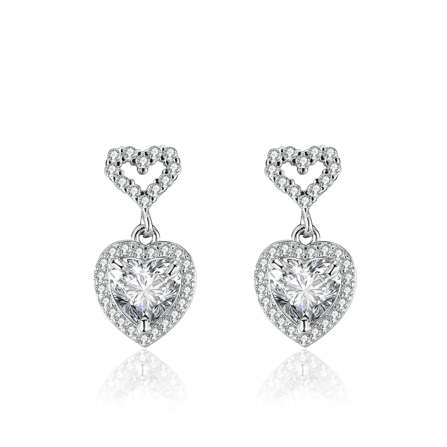 1ct / White Hoyon S925 Sterling Silver Moissanite Classic Double Love Stud Earrings Fine Fashion Jewelry for Women for Valentine's Party