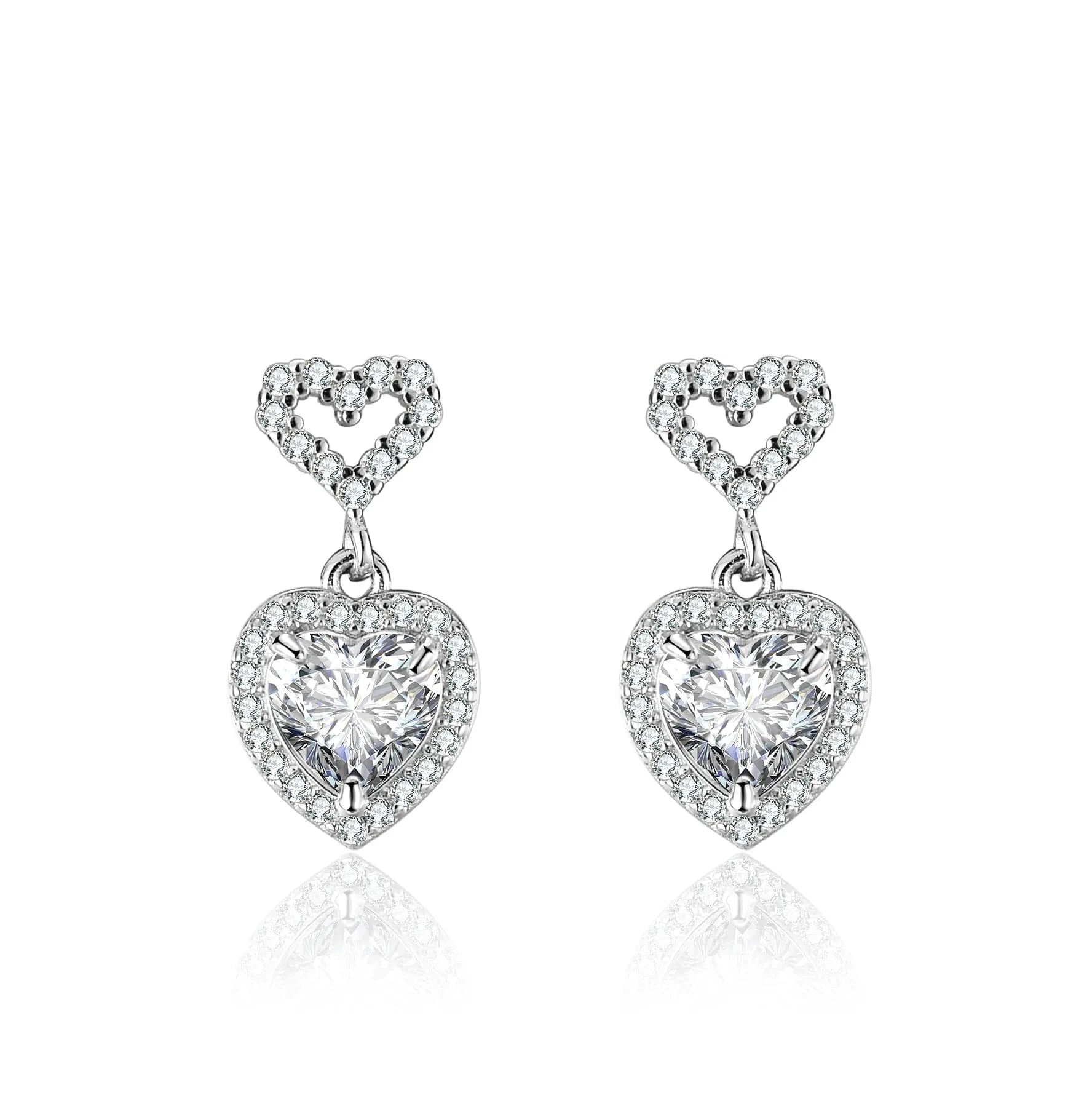 1ct / White Hoyon S925 Sterling Silver Moissanite Classic Double Love Stud Earrings Fine Fashion Jewelry for Women for Valentine's Party