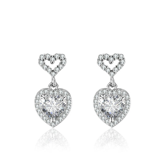 1ct / White Hoyon S925 Sterling Silver Moissanite Classic Double Love Stud Earrings Fine Fashion Jewelry for Women for Valentine's Party