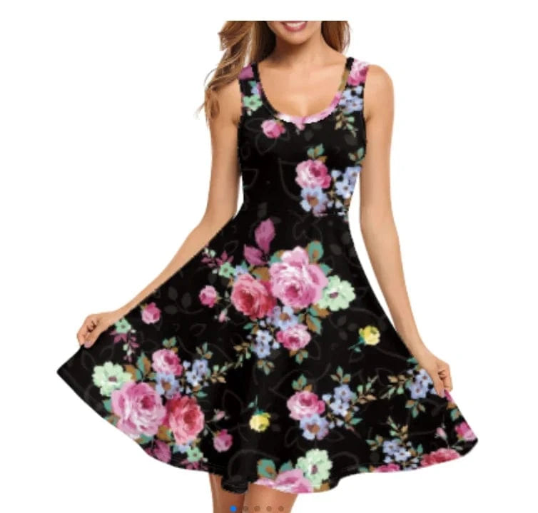 1pc Custom Pink Polynesian Flower Print Spaghetti Strap Party Dresses Summer Sleeveless Swing Essentials Women's Tank Midi Dress