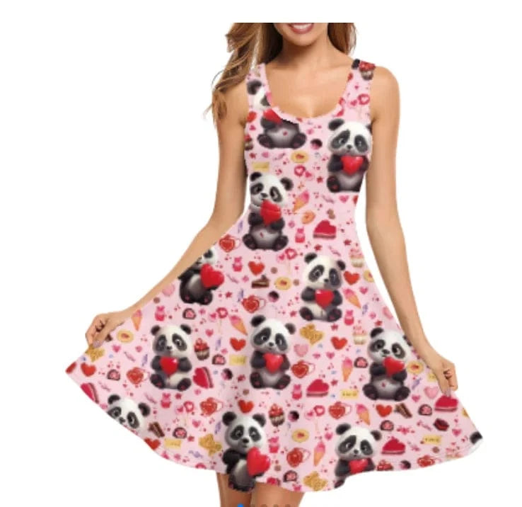 1pc Custom Pink Polynesian Flower Print Spaghetti Strap Party Dresses Summer Sleeveless Swing Essentials Women's Tank Midi Dress