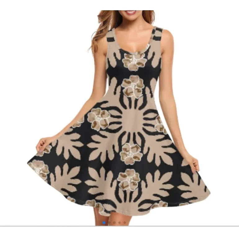 1pc Custom Pink Polynesian Flower Print Spaghetti Strap Party Dresses Summer Sleeveless Swing Essentials Women's Tank Midi Dress